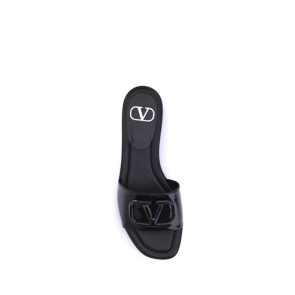 Valentino Garavani Black Calf Leather Bos Taurus Flat Sandals Valentino Garavani