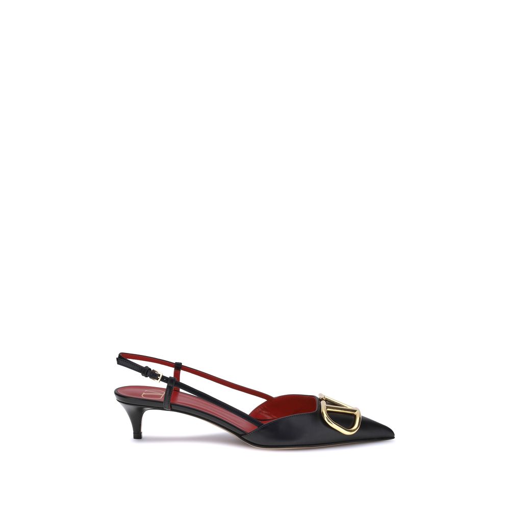 Valentino Garavani Black Calf Leather Bos Taurus Mid Heel Pumps Valentino Garavani