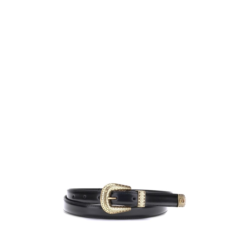 Valentino Garavani Black Calf Leather Bos Taurus Regular Belt Valentino Garavani