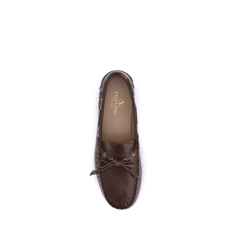 Valentino Garavani Brown Calf Leather Bos Taurus Slip-On Loafers Valentino Garavani