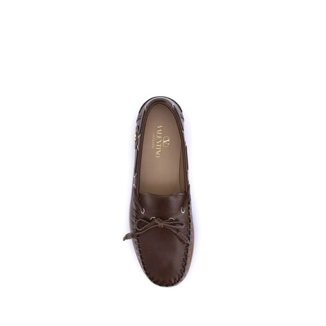 Valentino Garavani Brown Calf Leather Bos Taurus Slip-On Loafers Valentino Garavani