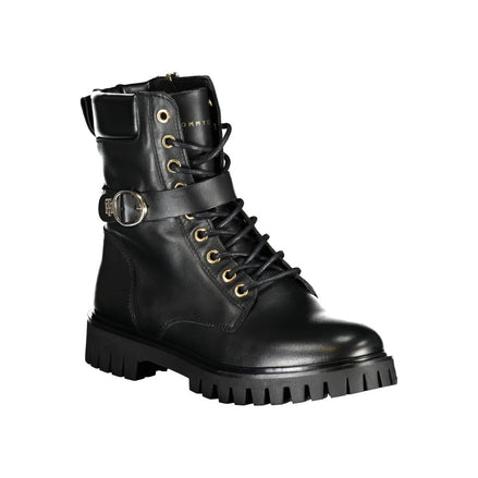 Tommy Hilfiger Black Leather Women Boot Tommy Hilfiger