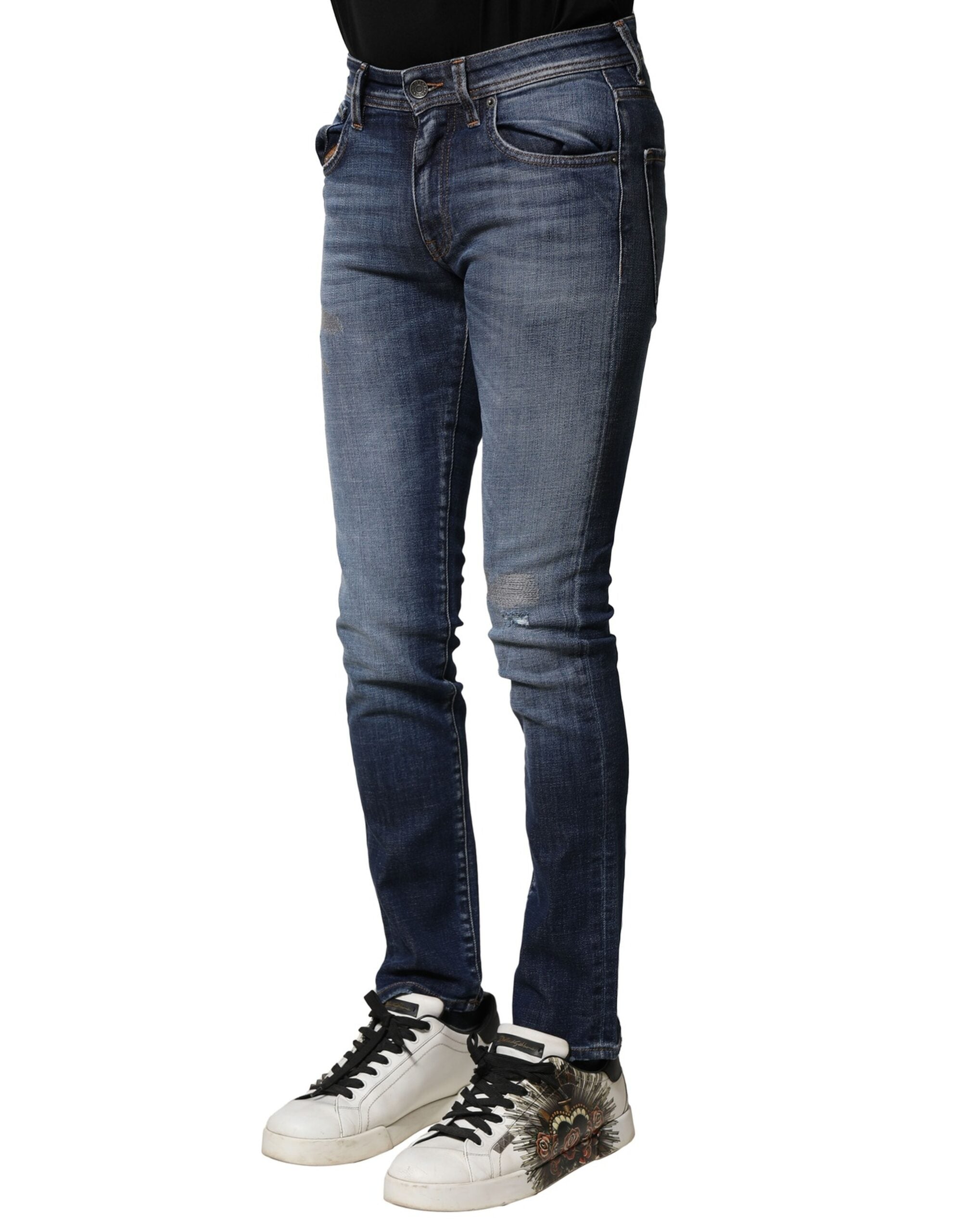 Dolce & Gabbana Blue Washed Cotton Slim Fit Men Denim Jeans Dolce & Gabbana
