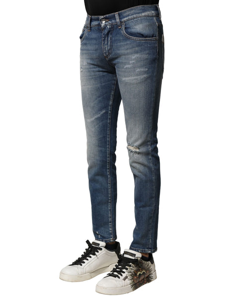 Dolce & Gabbana Blue Washed Cotton Slim Fit Men Denim Jeans Dolce & Gabbana
