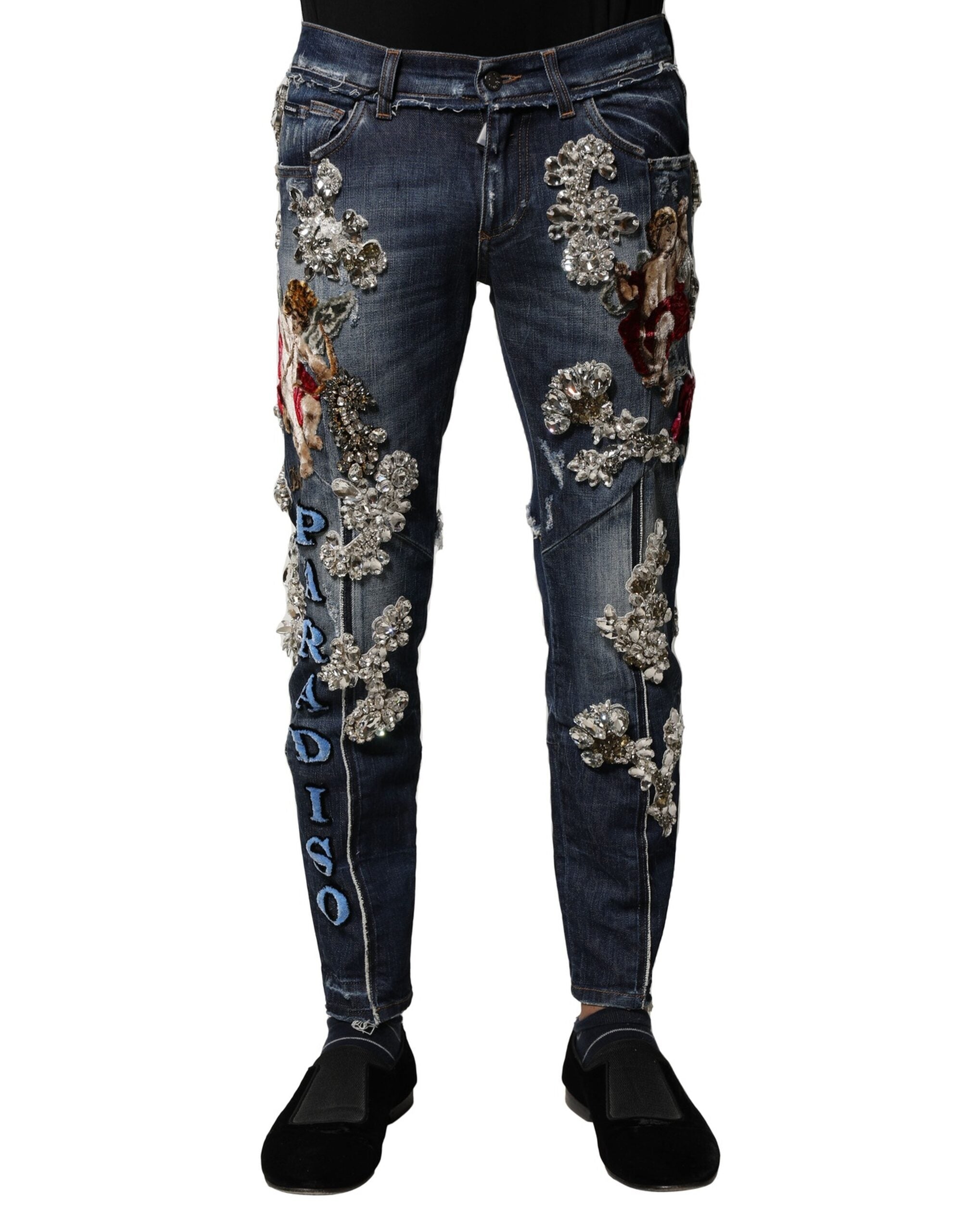 Dolce & Gabbana Blue Cotton Rhinestone Embellish Denim Jeans Dolce & Gabbana