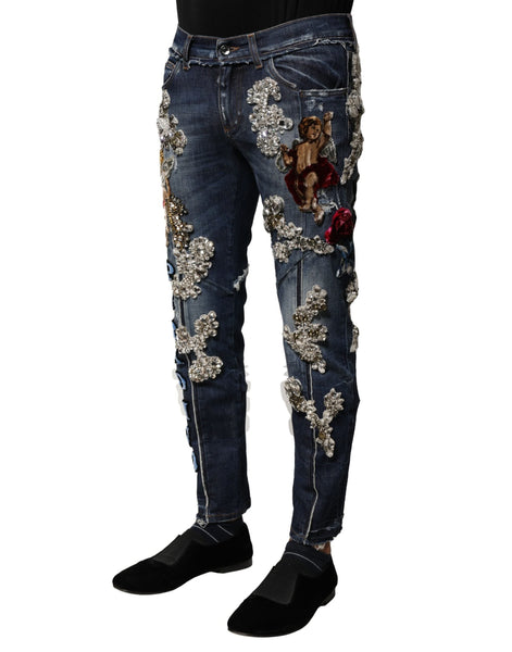 Dolce & Gabbana Blue Cotton Rhinestone Embellish Denim Jeans Dolce & Gabbana