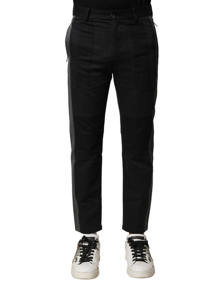 Dolce & Gabbana Black Gray Cotton Tapered Men Pants Dolce & Gabbana