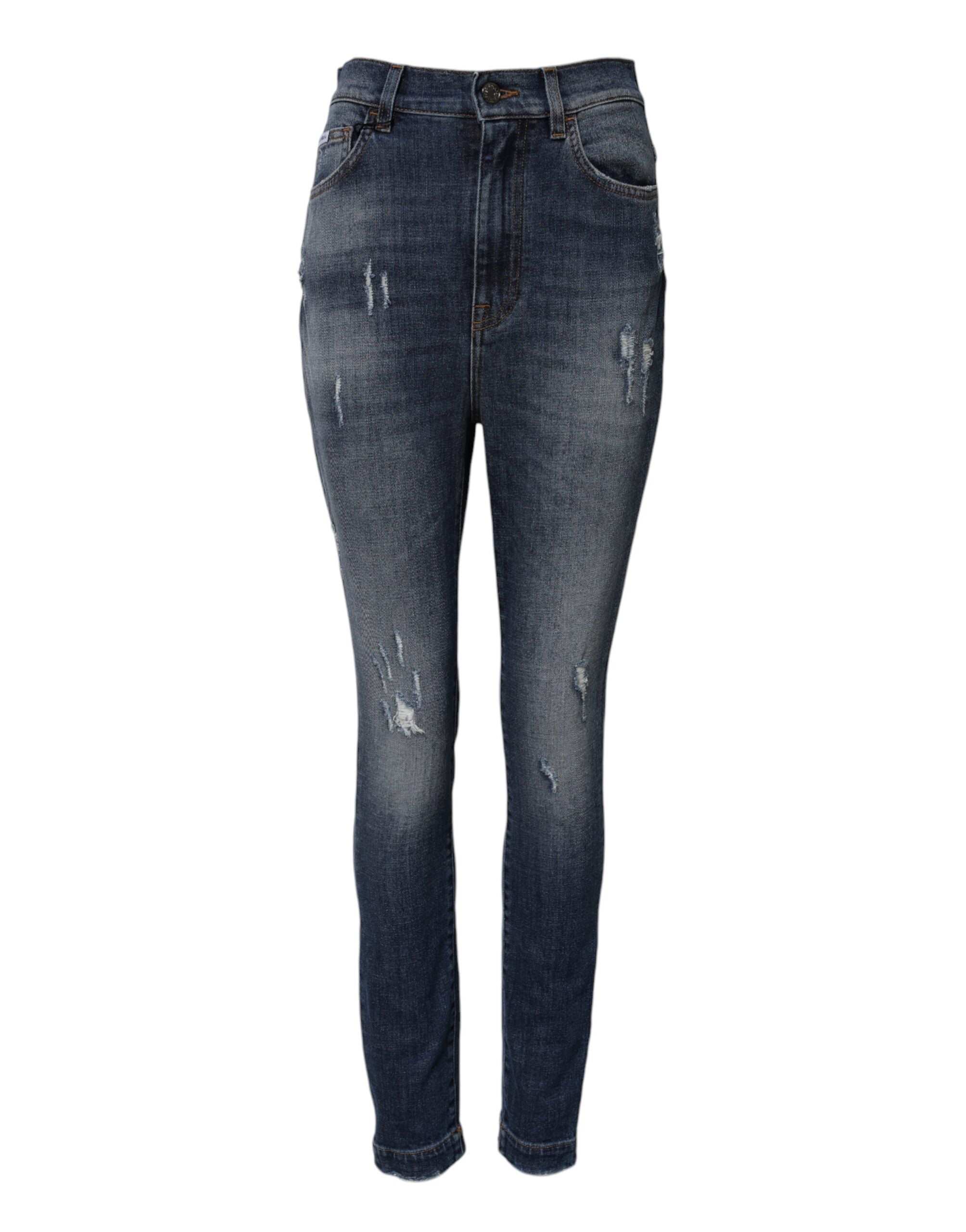 Dolce & Gabbana Blue Washed Cotton High Waisted Denim Jeans Dolce & Gabbana