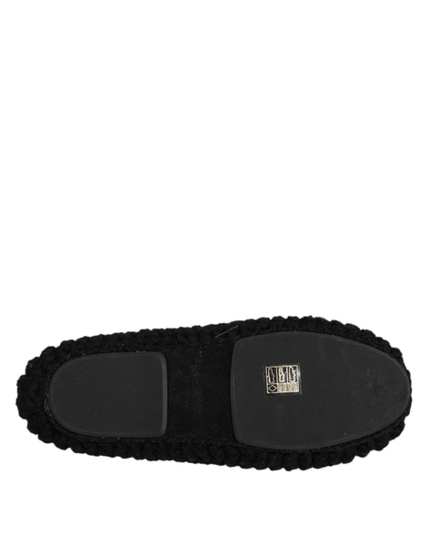 Dolce & Gabbana Black Wool Slip On Flats Ballerina Shoes Dolce & Gabbana