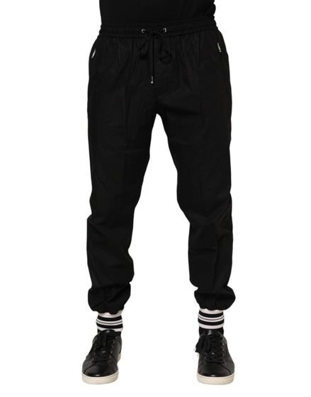 Dolce & Gabbana Black Cotton Logo Tape Men Jogger Pants Dolce & Gabbana