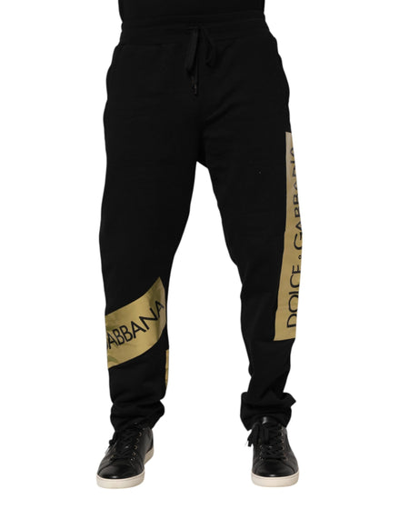 Dolce & Gabbana Black Cotton Logo Tape Men Jogger Pants Dolce & Gabbana