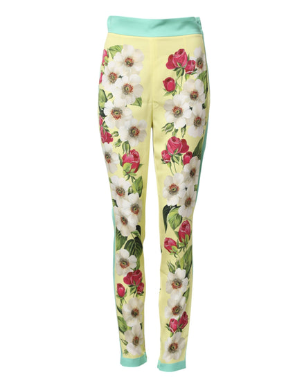 Dolce & Gabbana Yellow Silk Floral Leggings Pants Dolce & Gabbana