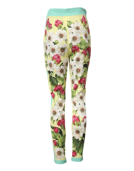 Dolce & Gabbana Yellow Silk Floral Leggings Pants Dolce & Gabbana
