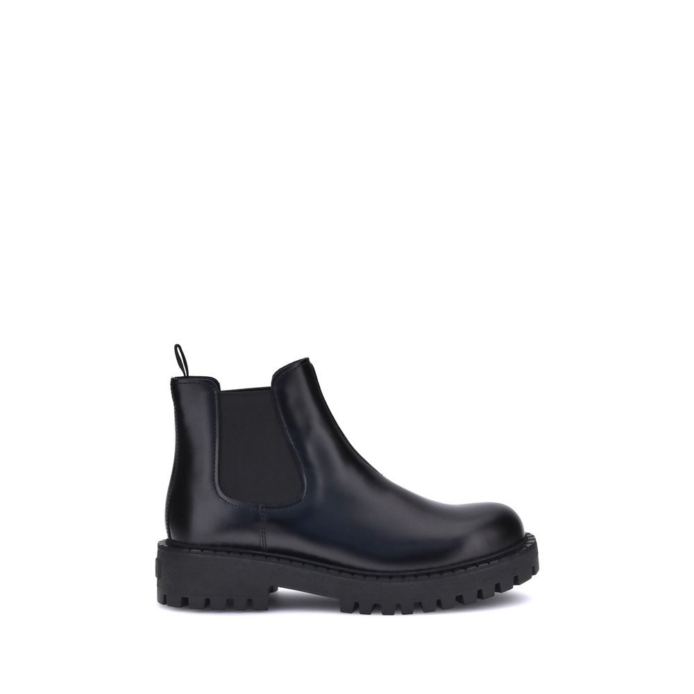 Prada Black Calf Leather Bos Taurus Chelsea Boots Prada