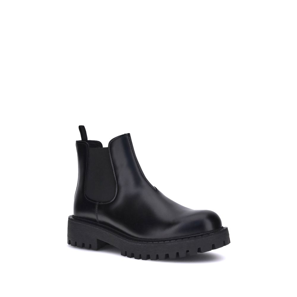 Prada Black Calf Leather Bos Taurus Chelsea Boots Prada