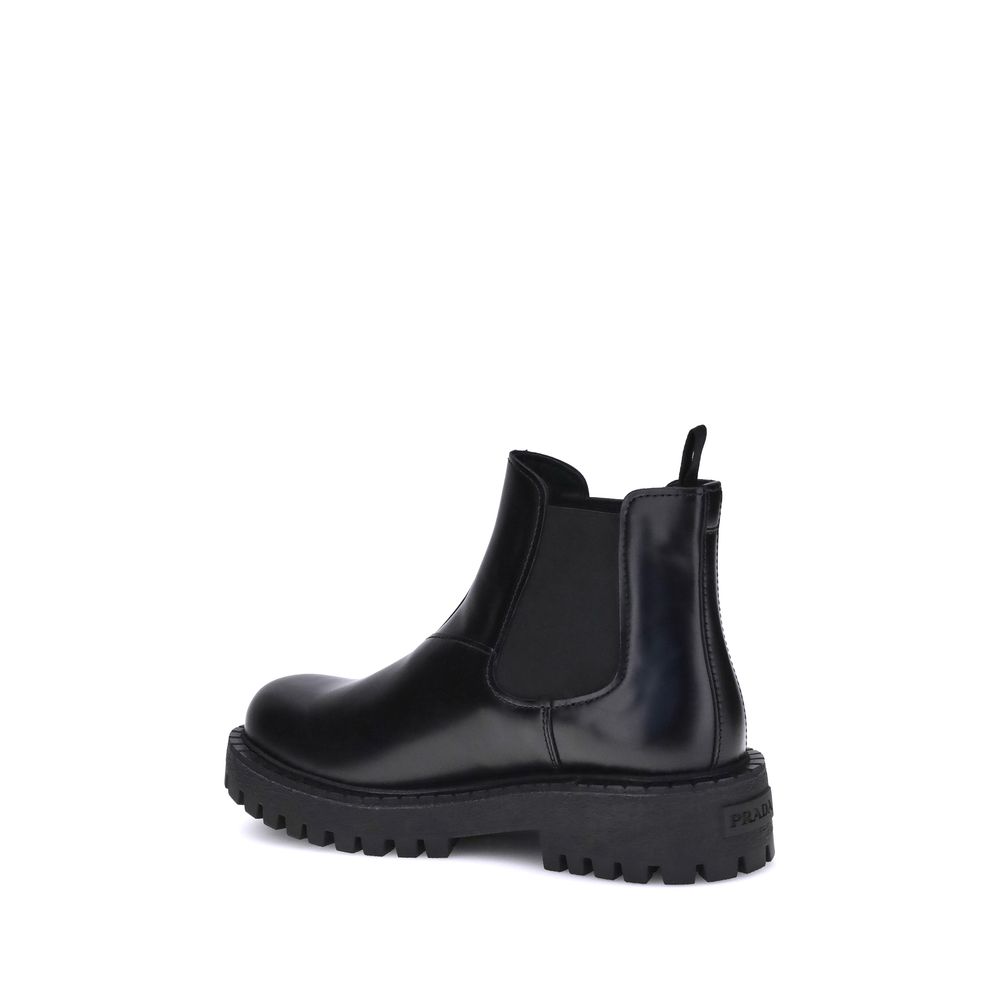 Prada Black Calf Leather Bos Taurus Chelsea Boots Prada