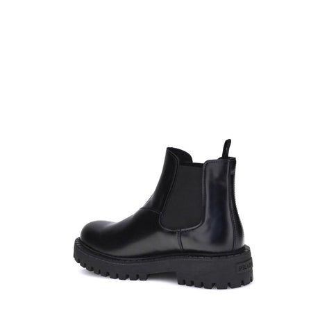 Prada Black Calf Leather Bos Taurus Chelsea Boots Prada