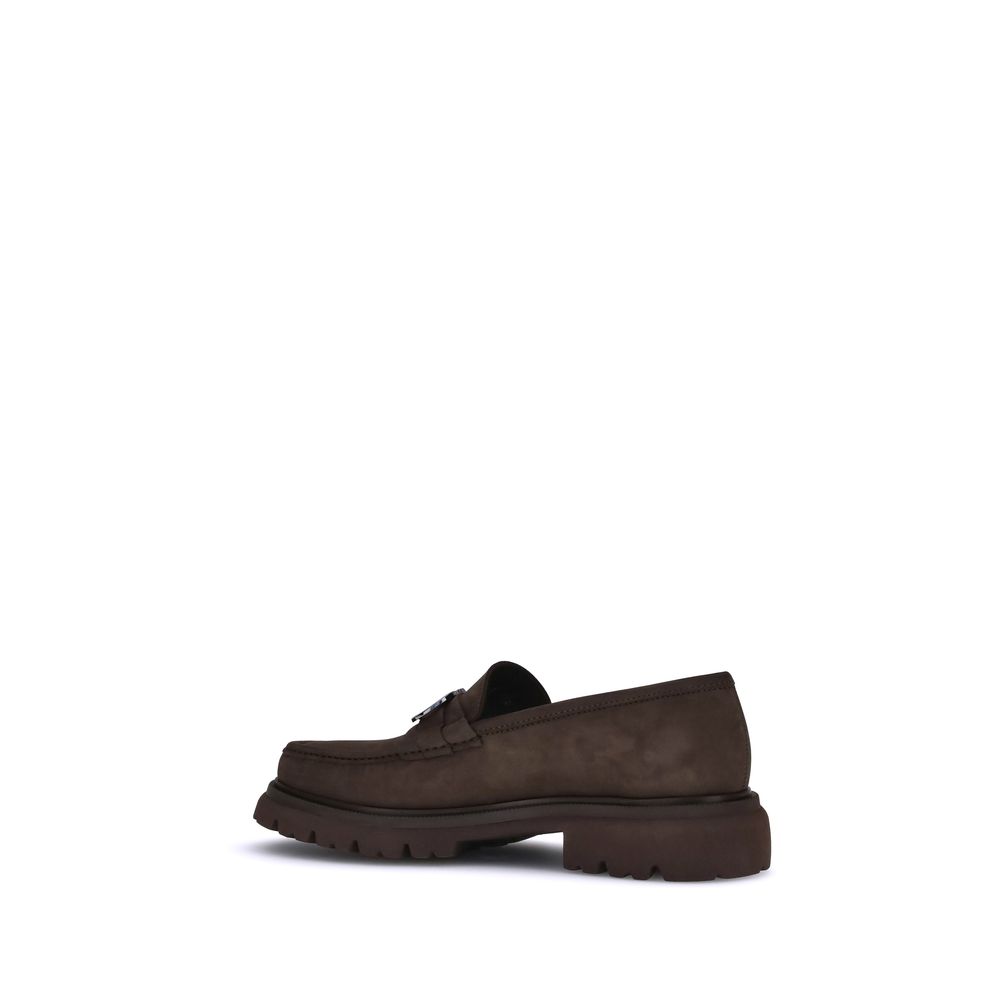 Ferragamo Brown Calf Leather Bos Taurus Slip-On Loafers Ferragamo