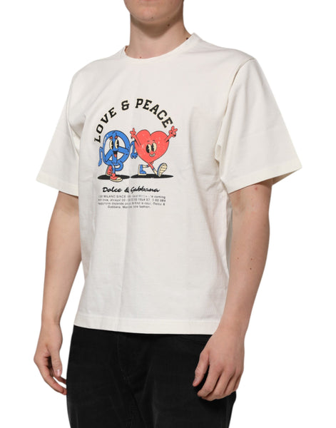 Dolce & Gabbana White Love Peace Cotton Men Crew Neck T-shirt Dolce & Gabbana