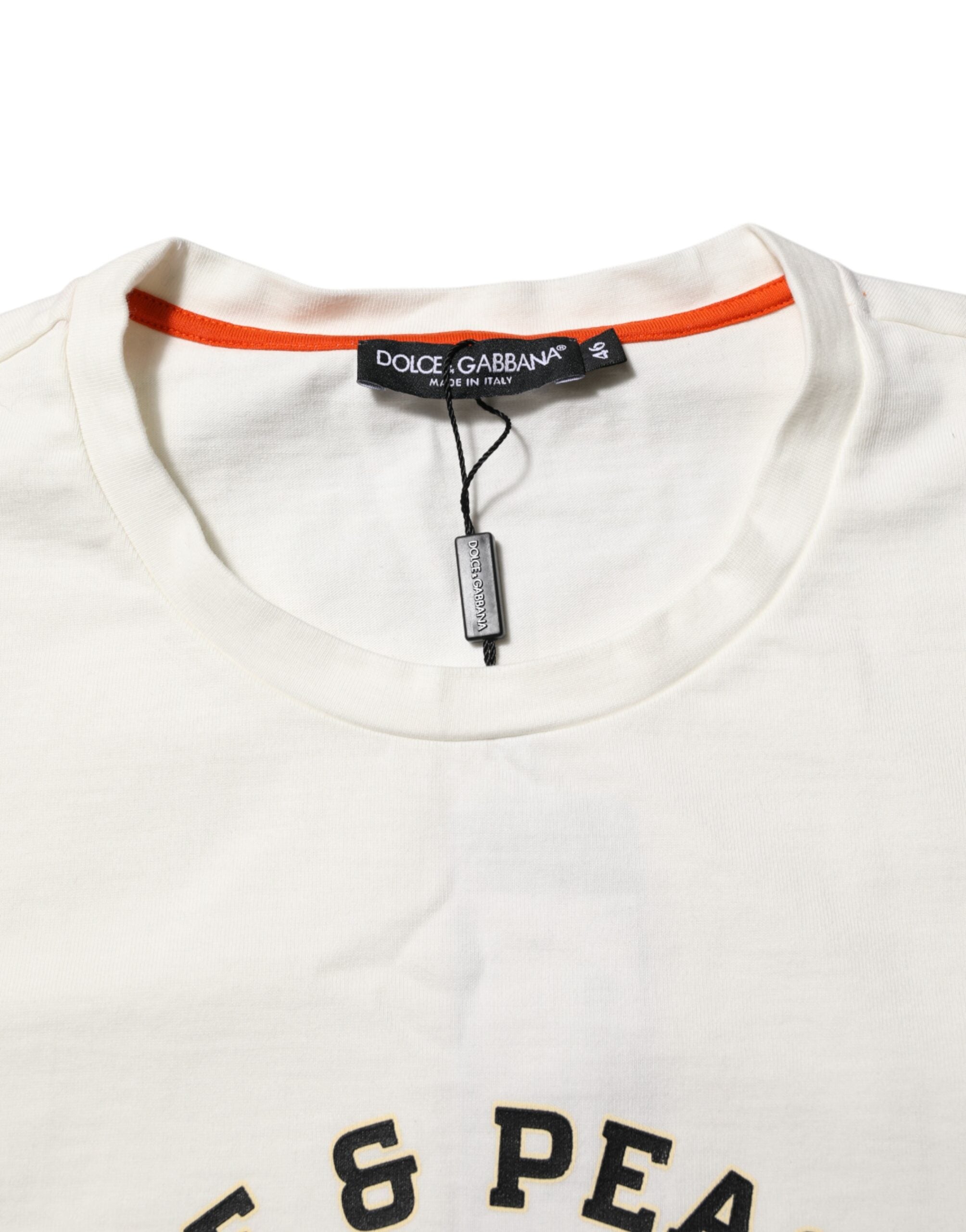 Dolce & Gabbana White Love Peace Cotton Men Crew Neck T-shirt Dolce & Gabbana