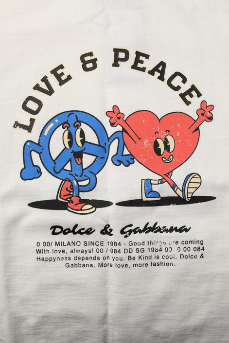 Dolce & Gabbana White Love Peace Cotton Men Crew Neck T-shirt Dolce & Gabbana