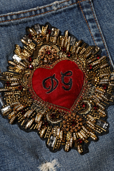 Dolce & Gabbana Blue Cotton Boyfriend Tattered Denim Jeans Dolce & Gabbana