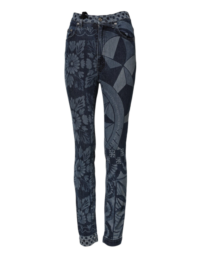 Dolce & Gabbana Blue Graphic Print Cotton Skinny Denim Jeans Dolce & Gabbana