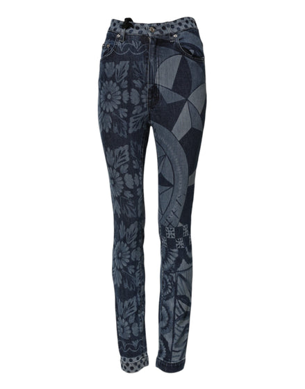Dolce & Gabbana Blue Graphic Print Cotton Skinny Denim Jeans Dolce & Gabbana