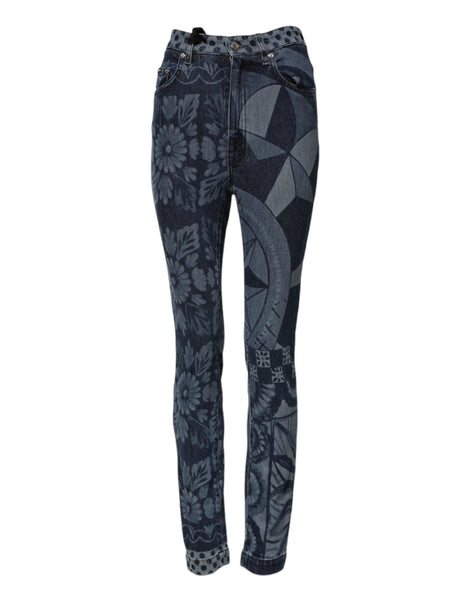 Dolce & Gabbana Blue Graphic Print Cotton Skinny Denim Jeans Dolce & Gabbana