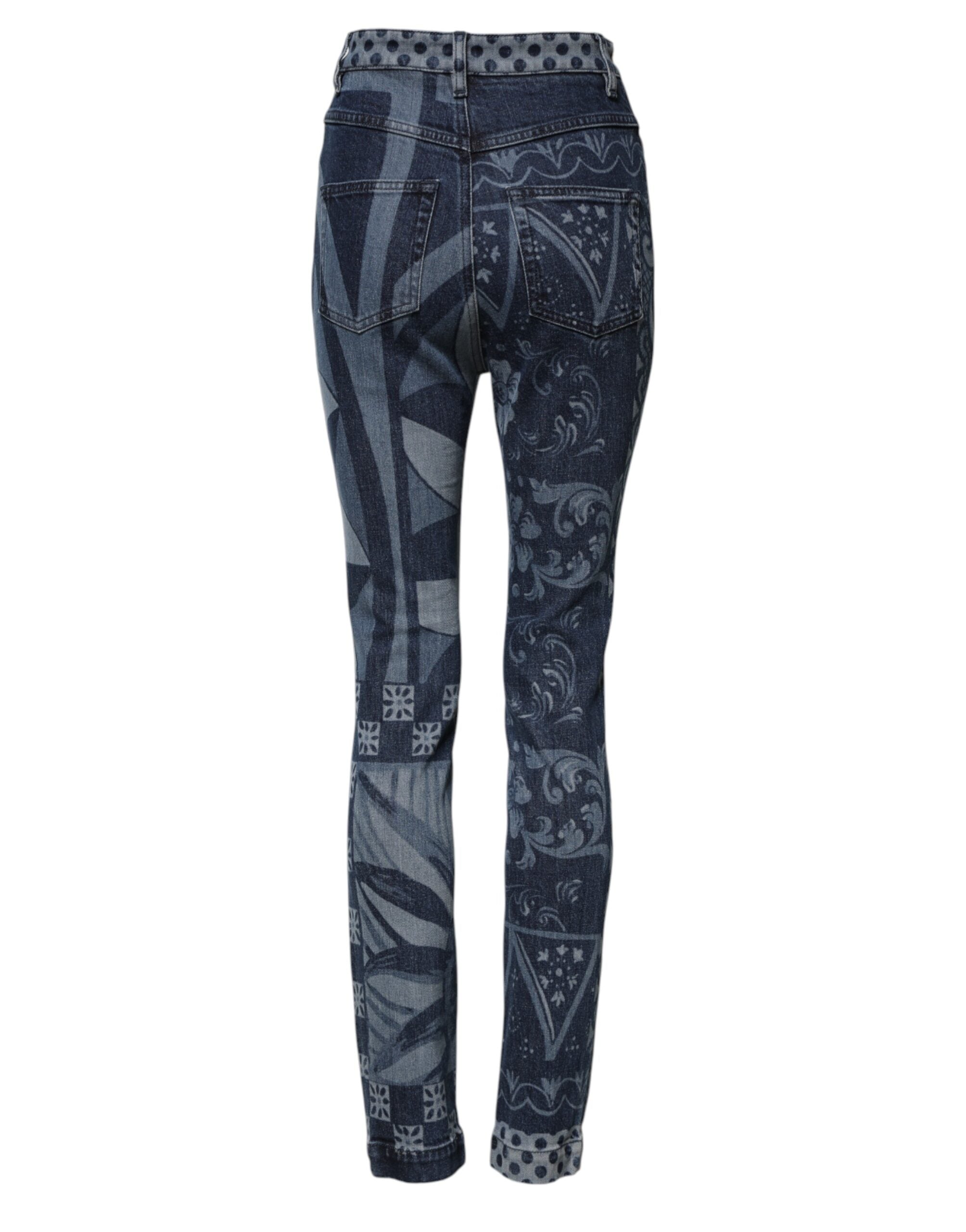 Dolce & Gabbana Blue Graphic Print Cotton Skinny Denim Jeans Dolce & Gabbana