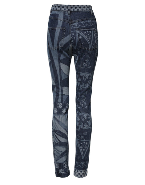 Dolce & Gabbana Blue Graphic Print Cotton Skinny Denim Jeans Dolce & Gabbana
