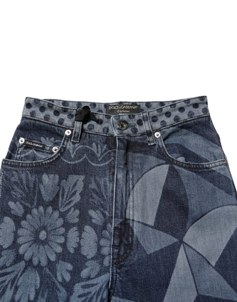 Dolce & Gabbana Blue Graphic Print Cotton Skinny Denim Jeans Dolce & Gabbana