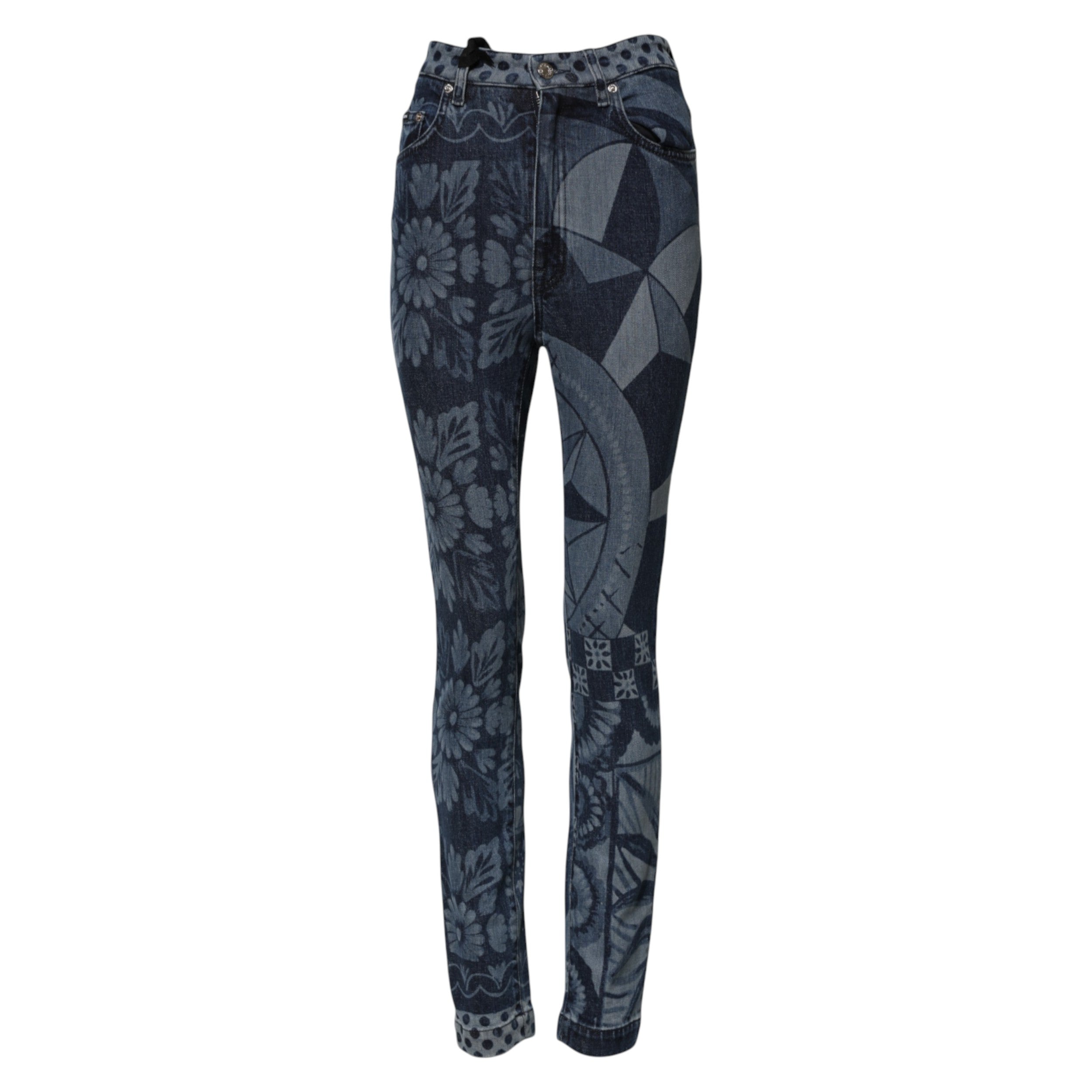 Dolce & Gabbana Blue Graphic Print Cotton Skinny Denim Jeans Dolce & Gabbana