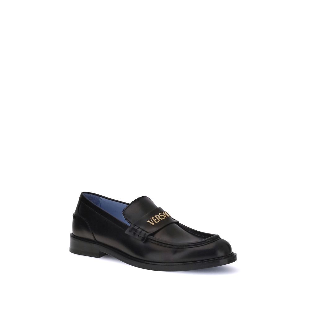 Versace Black Calf Leather Bos Taurus Slip-On Loafers Versace