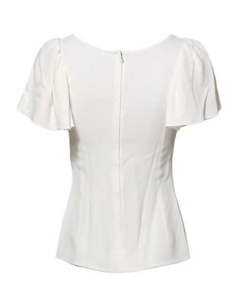 Dolce & Gabbana White Round Neck Short Sleeves Blouse Top Dolce & Gabbana