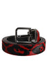 Dolce & Gabbana Black Red Leopard Silver Metal Buckle Belt Dolce & Gabbana