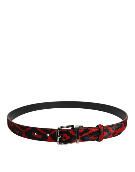Dolce & Gabbana Black Red Leopard Silver Metal Buckle Belt Dolce & Gabbana