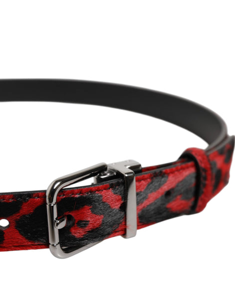 Dolce & Gabbana Black Red Leopard Silver Metal Buckle Belt Dolce & Gabbana