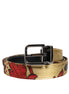 Dolce & Gabbana Gold Floral Jacquard Silver Metal Buckle Belt Dolce & Gabbana