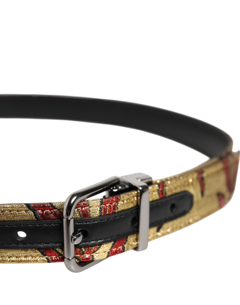Dolce & Gabbana Gold Floral Jacquard Silver Metal Buckle Belt Dolce & Gabbana