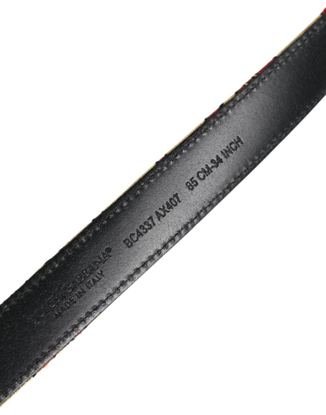 Dolce & Gabbana Gold Floral Jacquard Silver Metal Buckle Belt Dolce & Gabbana