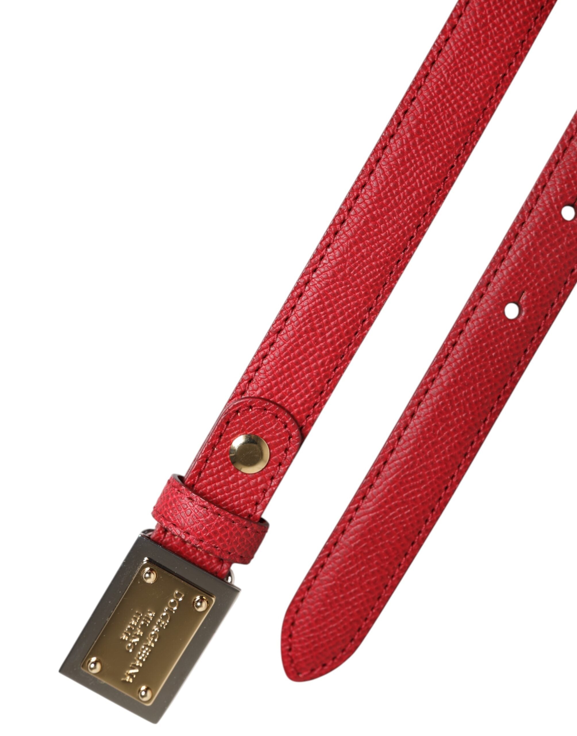 Dolce & Gabbana Red Leather Square Metal Buckle Cintura Belt Dolce & Gabbana