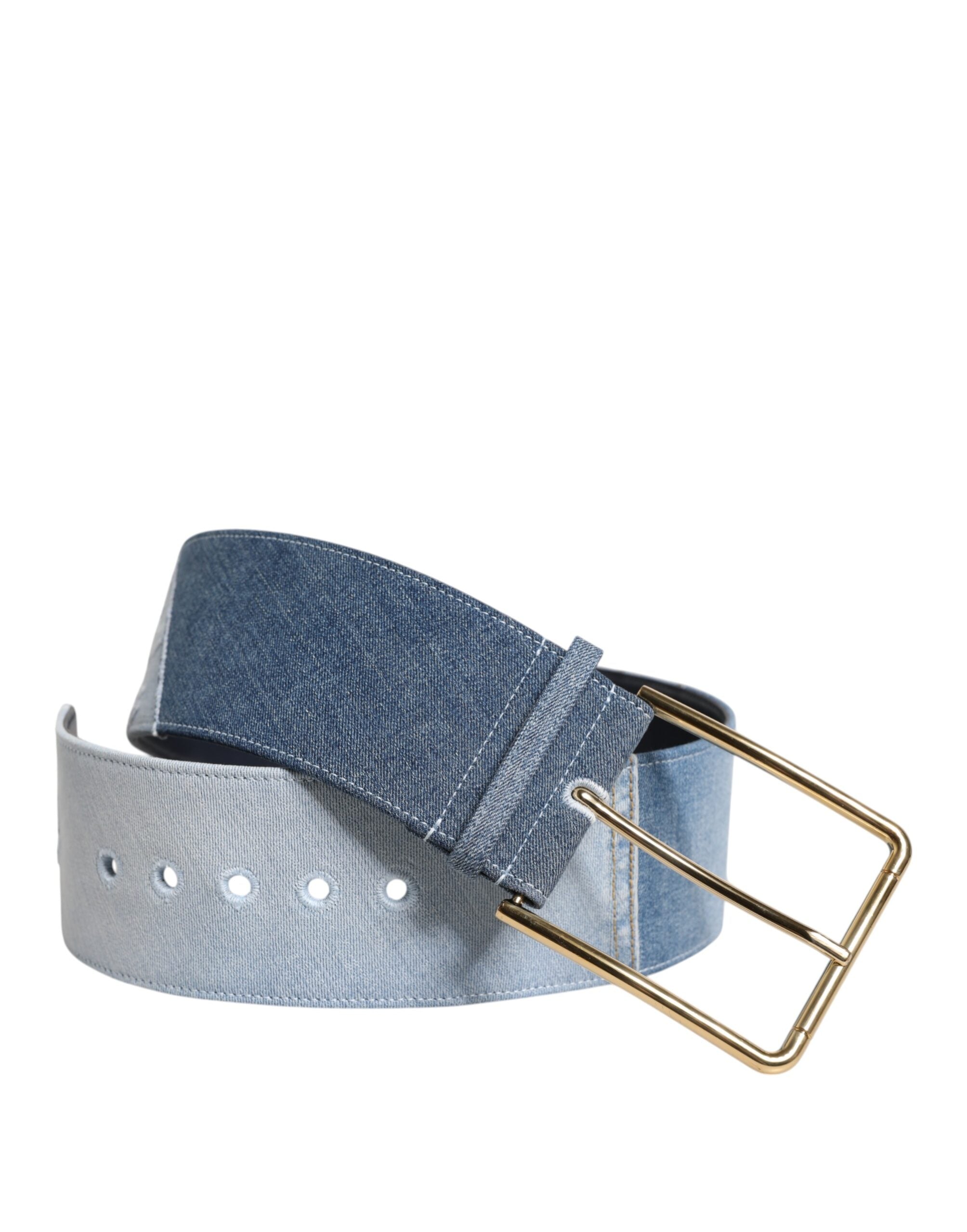 Dolce & Gabbana Two Tone Blue Denim Gold Metal Buckle Belt Dolce & Gabbana