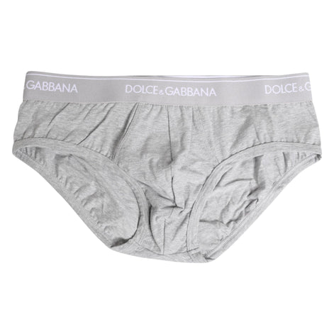 Dolce & Gabbana Gray Cotton Stretch Regular Brief Underwear Dolce & Gabbana