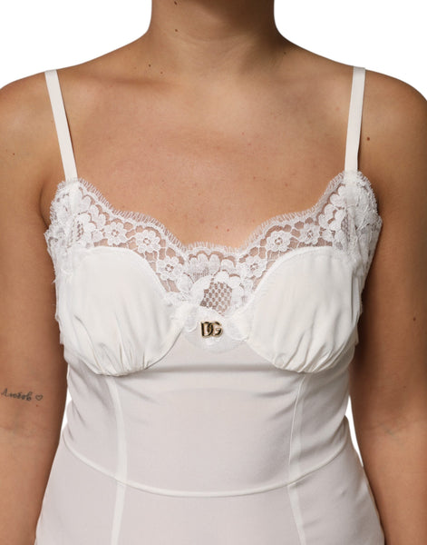 Dolce & Gabbana White Lace DG Logo Silk Dress Sleepwear Dolce & Gabbana