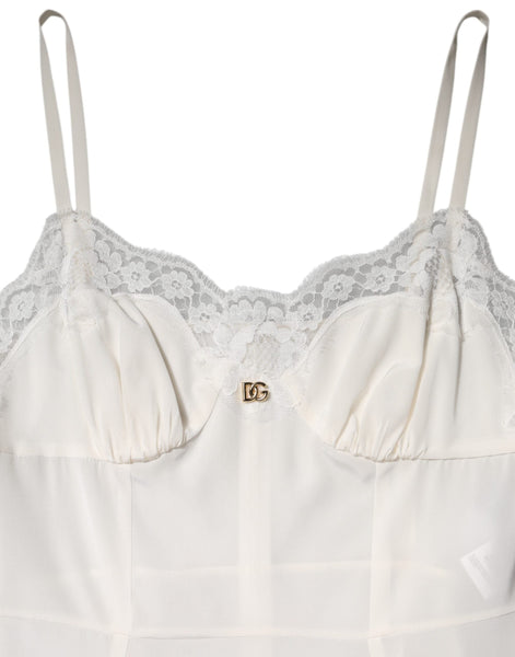 Dolce & Gabbana White Lace DG Logo Silk Dress Sleepwear Dolce & Gabbana