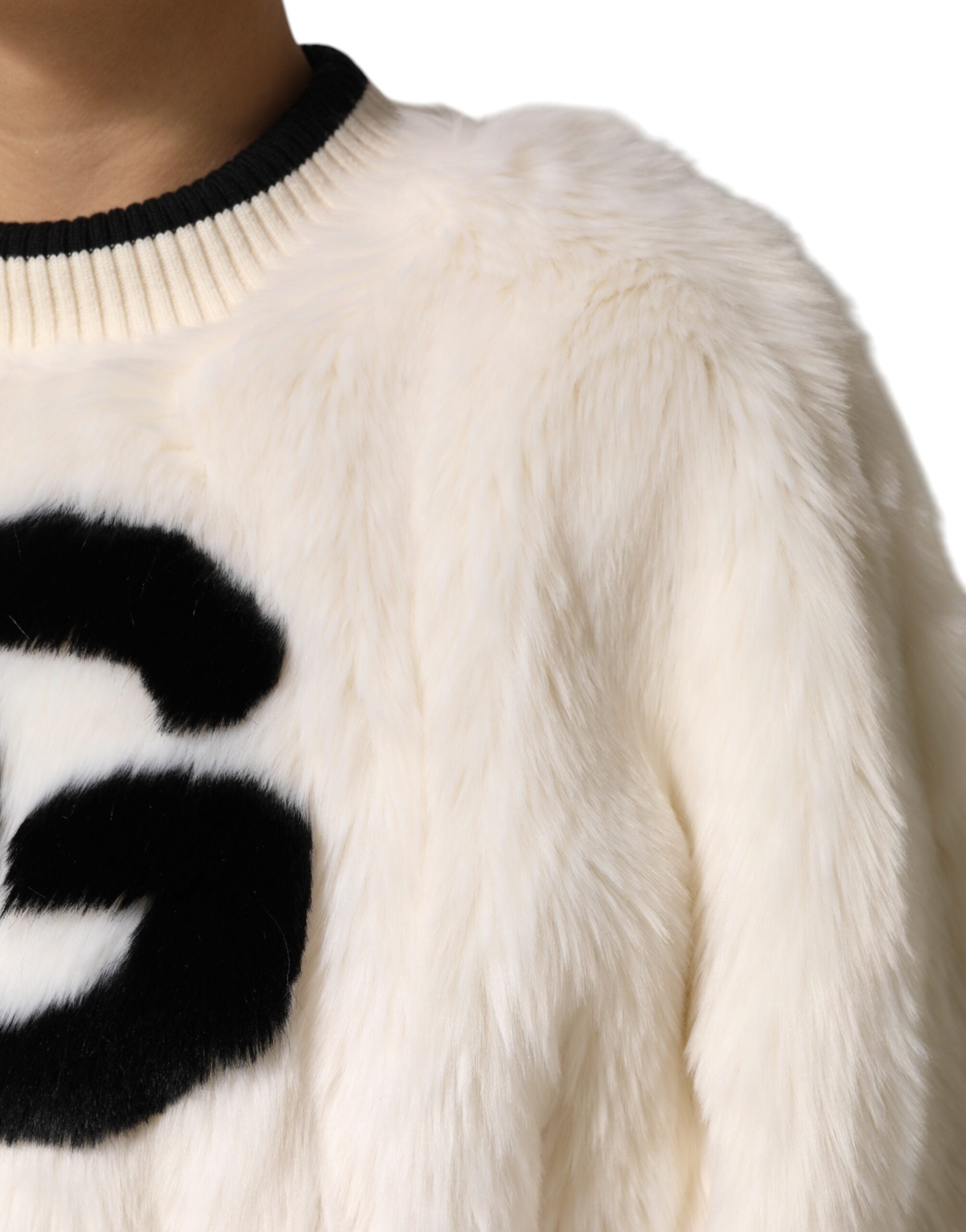Dolce & Gabbana White Cropped Faux Fur DG Sweatshirt Sweater Dolce & Gabbana