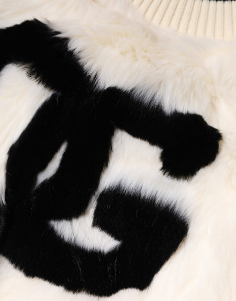Dolce & Gabbana White Cropped Faux Fur DG Sweatshirt Sweater Dolce & Gabbana