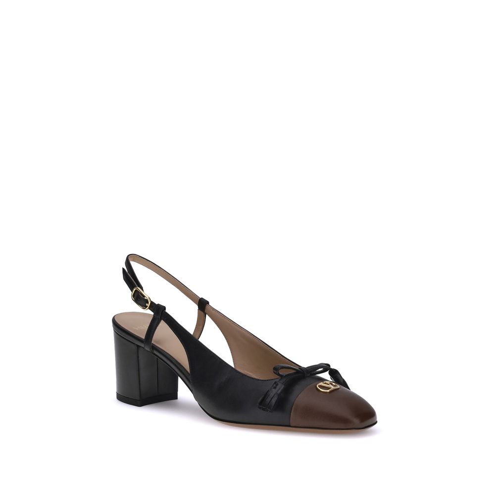 Valentino Garavani Black Calf Leather Bos Taurus Mid Heel Pumps Valentino Garavani