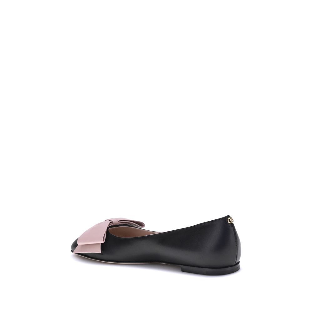 Valentino Garavani Black Calf Leather Bos Taurus Ballet Flats Valentino Garavani
